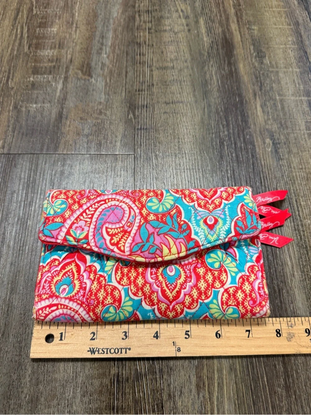 Vera Bradley‎ Quilted Paisley Foldover Clutch -Red Turquoise Wear On The Corners